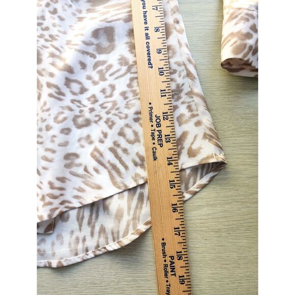 TOP/BLOUSE-CALVIN KLEIN-Gold-Cream-Front Diagonal Gold Zipper-Sleeve Roll Tab-SM - Picture 10 of 12